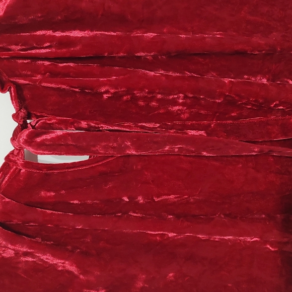 Red Velveteen Lauren Conrad Round Neck Cape Sleeve Top sz M - Picture 2 of 8